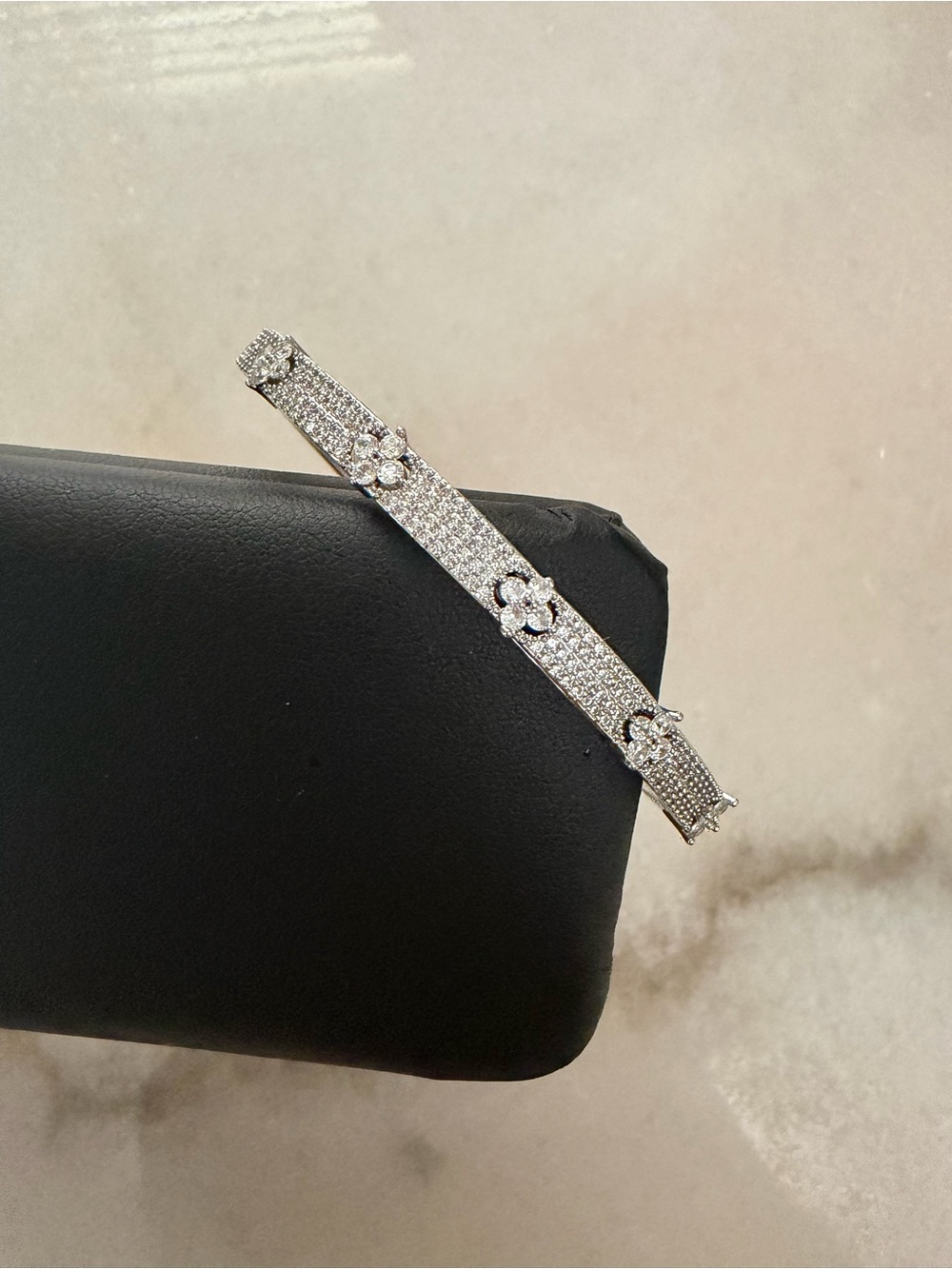 Silver tone  Floral CZ Link Bracelet - Women's Jewelry